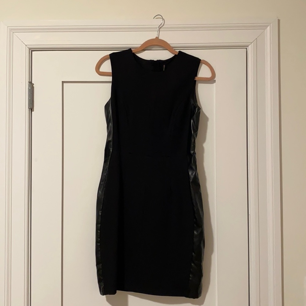 Sleeveless Black Dress Faux Leather Side Panels